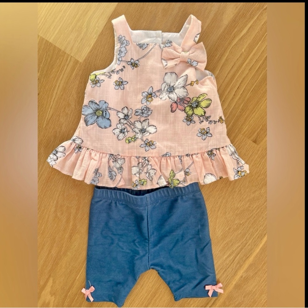 Pippa & Julie Matching Floral and Blue Pant Set/ 3 months